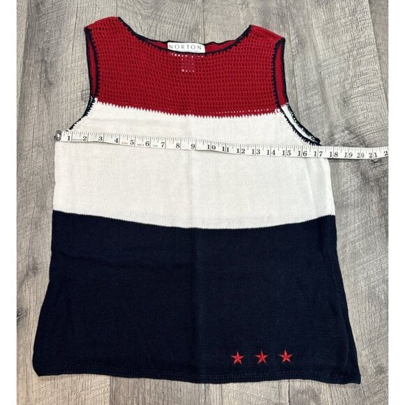 Vintage Norton Studio Sleeveless Sweater Womens Medium Blue Red Stars Vest 90s - Picture 3 of 9